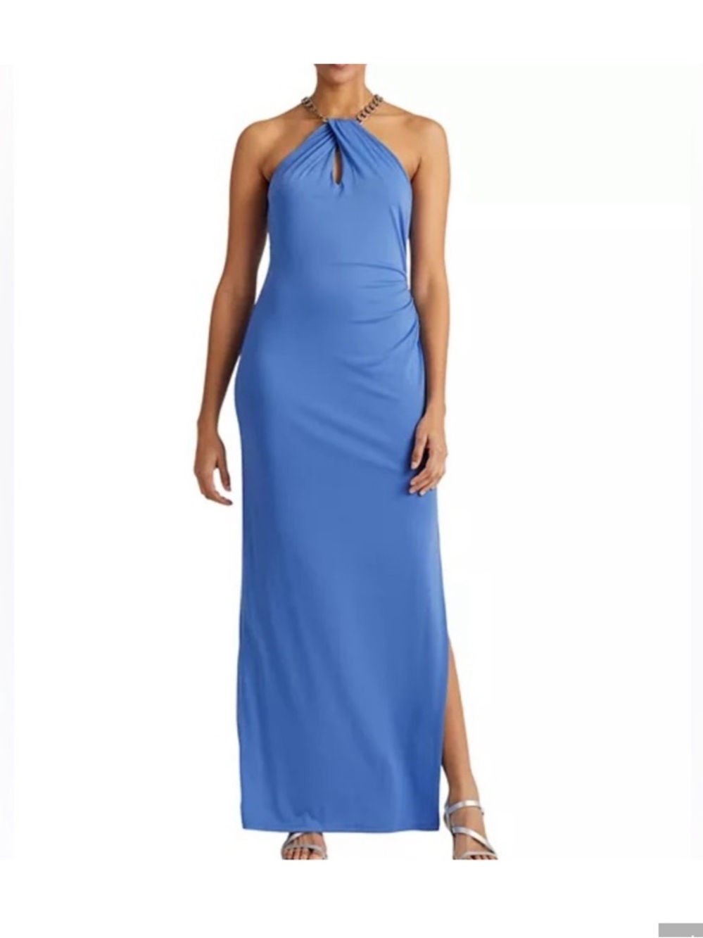 Lauren Ralph Lauren Sky Blue Halter Dress with Gold Chain Straps (worn once)